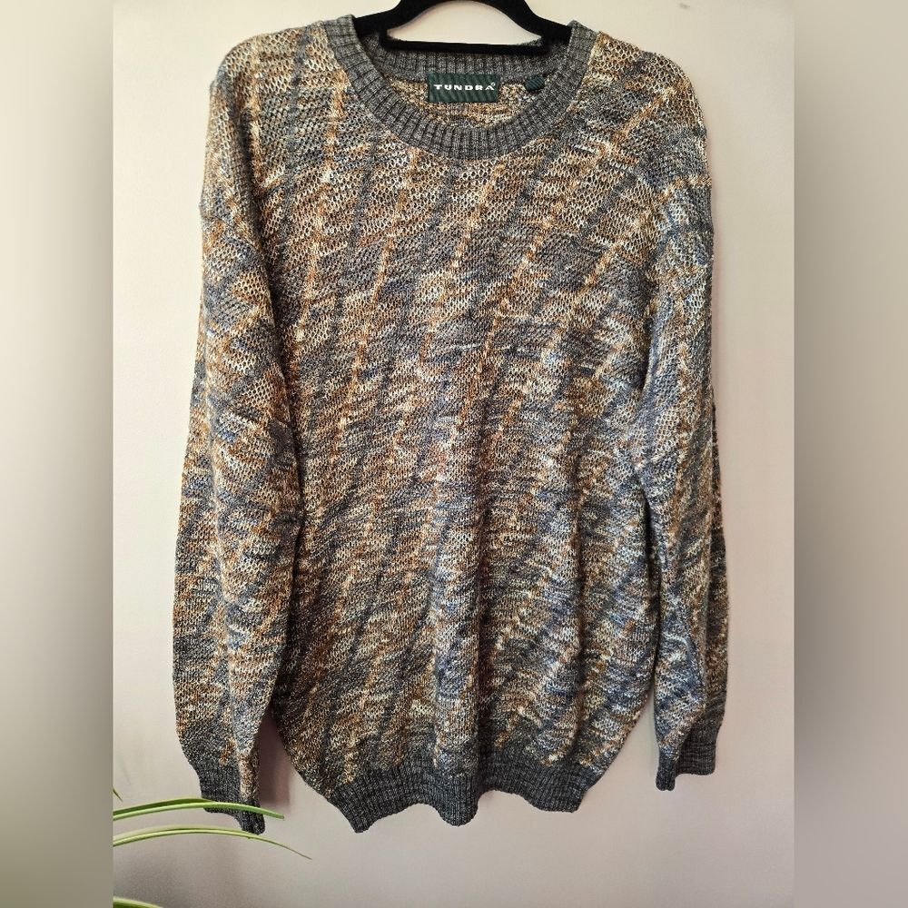 VINTAGE Tundra Canada 3D Knit Sweater XL Earth Tones Textured Coogi Style